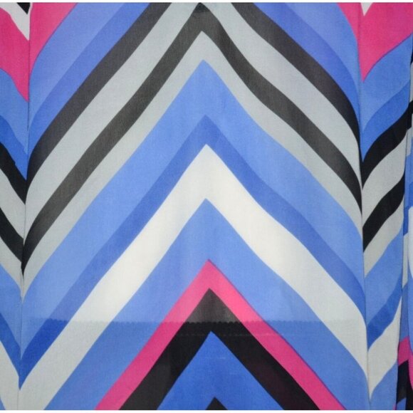 NY Collection Ladies 2X Chiffon Semi Sheer Chevron Stripe Blouse Top Half Button - Picture 7 of 14